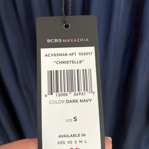 BCBG off the shoulder navy long sleeve dress size small - Picture 7 of 7